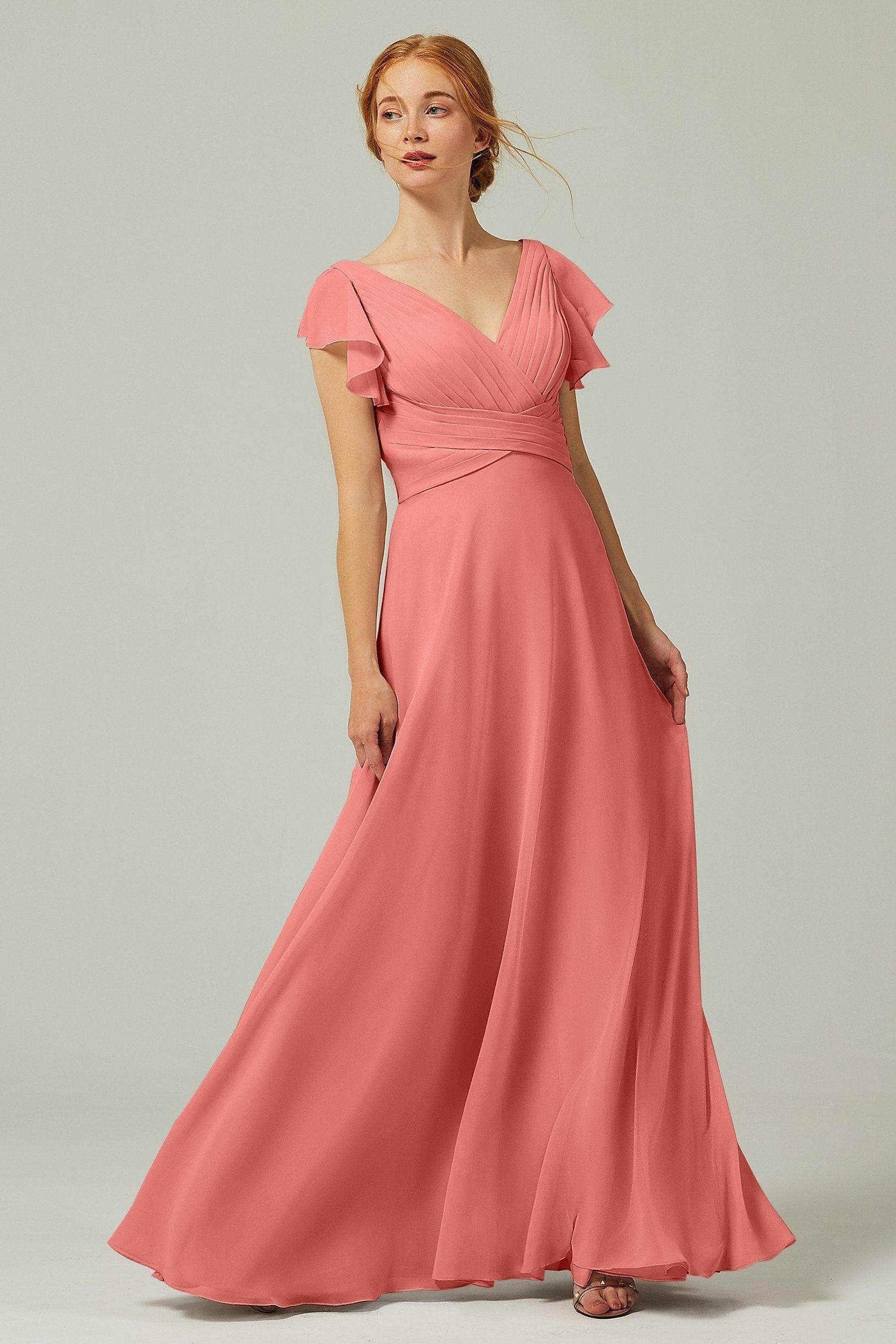 A-Line Floor Length Chiffon Bridesmaid Dress CB0302PS - COCOMELODY